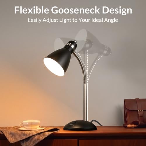 LEPOWER Metal Desk Lamp, Adjustable GooseNeck Reading Light for Bedroom