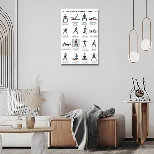 16 Inner Thigh Workout Exercise Poster, Bodyweight Adductor Training Chart Featuring Illustrated Home Fitness Moves for Beginner & Intermediate Leg Toning, Gym & Home Workout Reference Guide with Rep Count Instruction(12x18inchs，Black Framed)