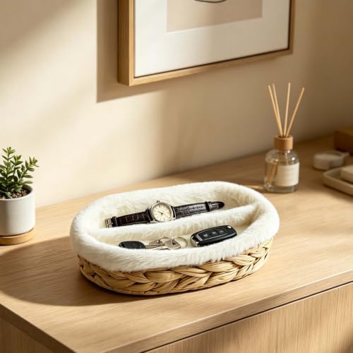 Water Hyacinth Jewelry Trinket Tray,Glasses Organzier Nightstand Decor