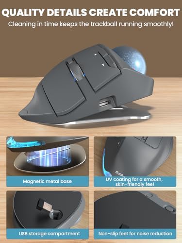 Wireless Trackball Mouse, Adjustable Angle Rechargeable, Backlit-Gray Mouse