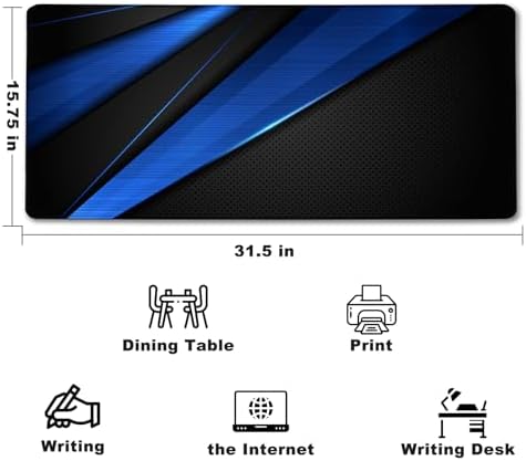 Desk Pad Large Gaming Mouse Pad Extended Keyboard Mouse Mat, Black Blue