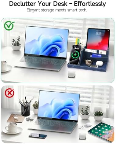 Desk Organizer with Charging Station, Nightstand Organizer Phone Docking Station, Men Gift Husband Wife Anniversary Dad Birthday Nightstand Purse Father Graduation Male Travel Idea Gadgets