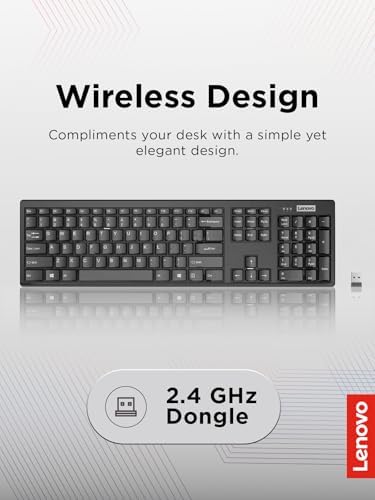 Lenovo 100 Wireless Compact Keyboard Cordless Keyboard for PC & Laptop with Windows Silent Keys Full-Size Layout with Numeric Keypad Plug & Play USB Receiver Portable, Black