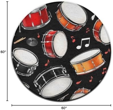 Fashion Round Area Rug Large Non Slip Carpet Unisex Home Decor Mat Black Drum Kit