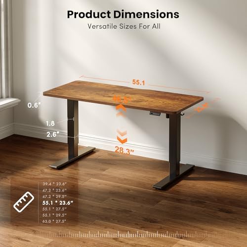 CubiCubi Electric Height Adjustable Standing Desk 55x24 Inch, Rustic Brown
