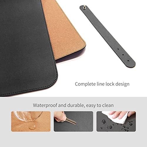 RENMTURE Dual-Sided Mouse Pad, Natural Cork & PU Leather Large Desk Pad for Office and Home Work, Desk Protector Non-Slip, Waterproof, Easy Clean (Black,47"x17")