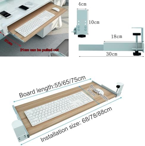 Ergonomic Wooden Keyboard Drawer Tray With Sliding Rails, Under Desk Pull-Out Keyboard Shelf, No Drill Installation(Pink,55 * 30Cm)