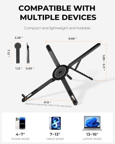 SupeDesk Adjustable Laptop Stand, 3-in-1 Magnetic Stand for Laptop & Tablet