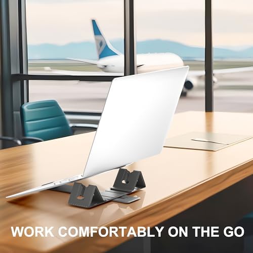 Magnetic Adjustable Travel Laptop Stand for Digital Nomads and Business Travelers. Compact, Foldable, and Ideal for Desk Use. Elevate Your Work Experience with Our Laptop Riser on the Go (Dark Gray)