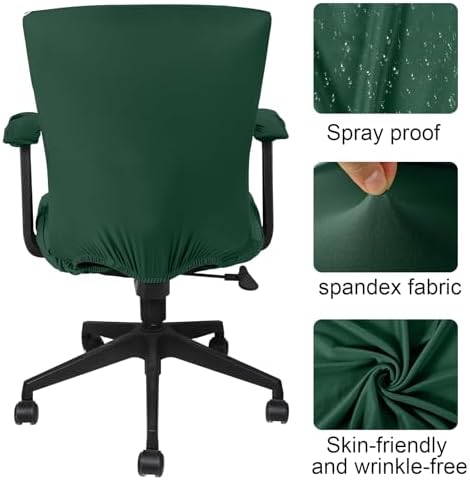 Tallew 4 Pcs Office Chair Covers Set Computer Universal Protective Stretchable Chair Seat Covers Desk Armrest Cover Slipcovers Pads Office Cushion Backrest for Rotating(Regular,Dark Green)