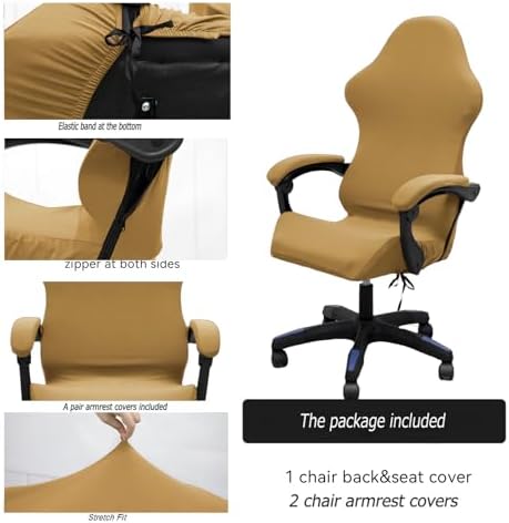 Gaming Chair Cover Set with Armrest Covers, Stretch Ruffled Slipcover for Racing Office Computer Reclining Chairs (Camel)