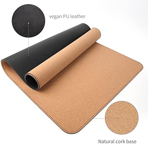 RENMTURE Dual-Sided Mouse Pad, Natural Cork & PU Leather Large Desk Pad for Office and Home Work, Desk Protector Non-Slip, Waterproof, Easy Clean (Black, 32"x16")