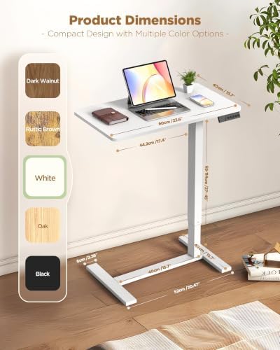 24"x 16" Electric Overbed Table, Rolling Laptop Desk for Bed, White