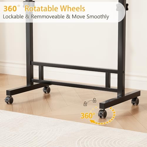 Adjustable Standing Desk - Rolling Portable Desk for Home Office, Black Portable Rolling Desk, Small Standing Desk with Wheels for Walking Pad, Study Room, Teacher