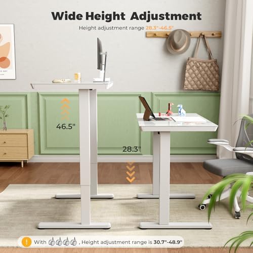35" Electric Standing Desk with Drawer, One-Piece Glass Top