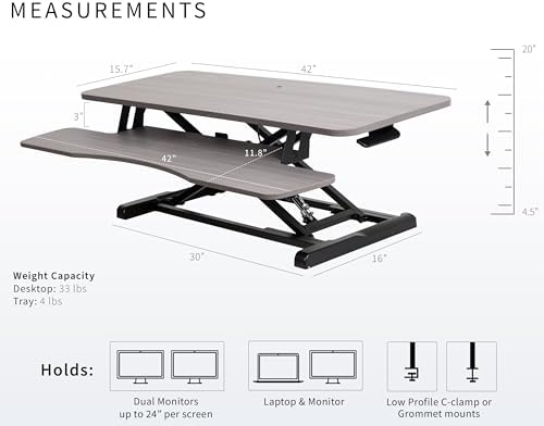 VIVO Dark Gray 42 inch Standing Desk Converter, DESK-V042KG