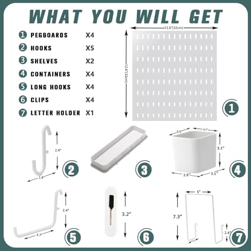 MULSAME Pegboard Combination Kit, 25.2" x 25.2" Wall Mounted Storage Set with 4 Pegboards & 20 Accessories Hanging, Peg Boards Organizer