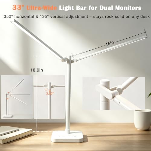 Desk Lamp for Office Home Dual Head 24W Swing Arm Reading Table Lamp White