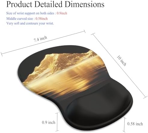 Gel Mouse Pad with Wrist Rest, Ergonomic Concave Wrist Support Mousepad with Non-Slip PU Base & Smooth Surface Comfortable Desk Accessories Mat for Office, Home Gaming and Study (Golden Mountains)