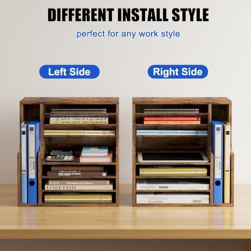 Wood Desktop File Holder Organizer Mail Sorter for File Folders, Mails, Envelopes or Magazines, 8 Compartments (Brown)