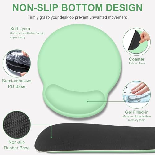 4 PCS Mouse Pad Desk Mat Protector, Keyboard Wrist Rest + Comfortable Mouse Pad with Wrist Rest +Coaster, Large Gaming Mousepad for Computer Laptop, 35.4"X 15.7" Deskpad for Office Home I Light Green