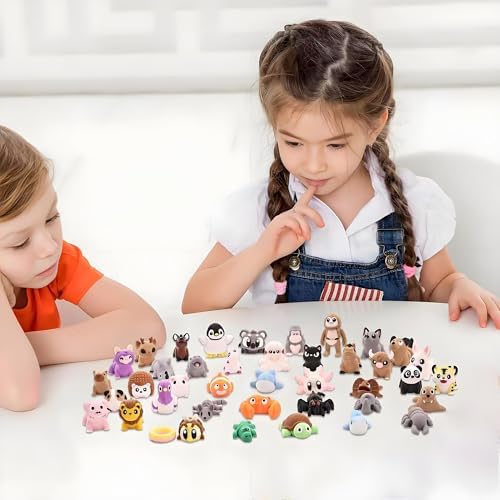 40 PCS 3D Printed Animal Figurines, Articulated Animal Figurines, Fidget Toys, Flexible Car Decor, Party Favor, Gifts for Girls and Boys, Office Desk Pets, Birthday Gifts, for Easter Basket Stuffers