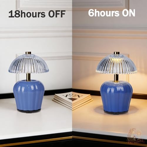 MJ PREMIER Rechargeable Table Lamp, Small Cordless Lamp with Timer, Blue