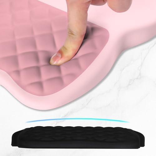 ITNRSIIET Ergonomic Mouse Pad Wrist Support with Memory Foam Massage Bulge & Non-Slip PU Base, Carpal Tunnel Pain Relief, Prevent Wrist Sweating, 12 x 8 x 1.2 inch, Pink Accent