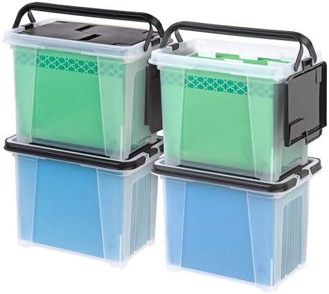 IRIS USA 4-Pack File Box Organizer with Wing Lid Letter/Legal 18 Qt, Clear