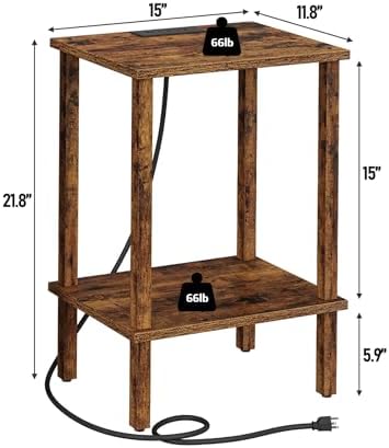 TUTOTAK End Table with Charging Station, Side Table, Nightstand