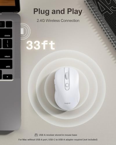 wegear USB Wireless Mouse for Laptop PC Mac, 2.4GHz Cordless Mouse-White