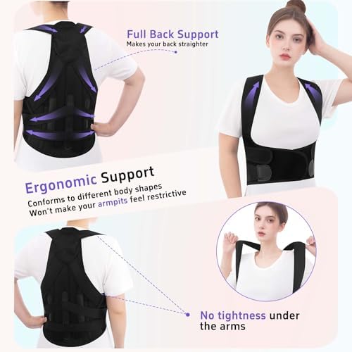 Back Brace Posture Corrector for Women and Men Upgraded Dynamic Traction Correction System Adjustable Shoulder Support Straightener Helps Reduce Upper Lower Back Pain Suitable for Hump Scoliosis Black Medium