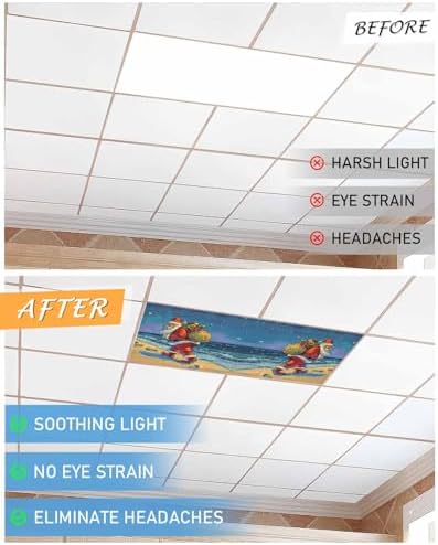 Christmas Beach Magnetic Fluorescent Light Covers for Ceiling Lights 2 x 4 Feet,Santa Claus Palm Trees Sandy Blue Office Classroom Kitchen Drop Ceiling Light Covers Lighting Filters Shade Panel 1 Pack