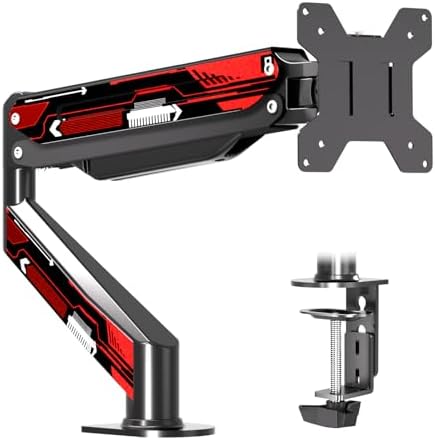 Suptek Monitor Mount Gas Spring Monitor Arm Desk Mount Fully Adjustable Fits 17 20 22 23 24 26 27 32 35 inch Monitors Weight Capacity up to 24.25 lbs, Black&red