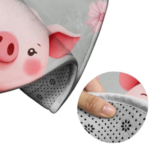 Men's Large Home Decor Mat, Soft Round Yoga Carpet, Non Slip Machine Washable Home Office Circle Rug Cute Pink Pigs Print