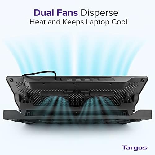 Targus Laptop Cooling Pad for Laptops up to 17-inches, Dual High-Speed Fans Chill Mat + 4-Port USB Hub Laptop Fan Cooling Pad for Work, USB Stand Cooling Pad for Gaming Laptop Cooling Fan (AWE81US)