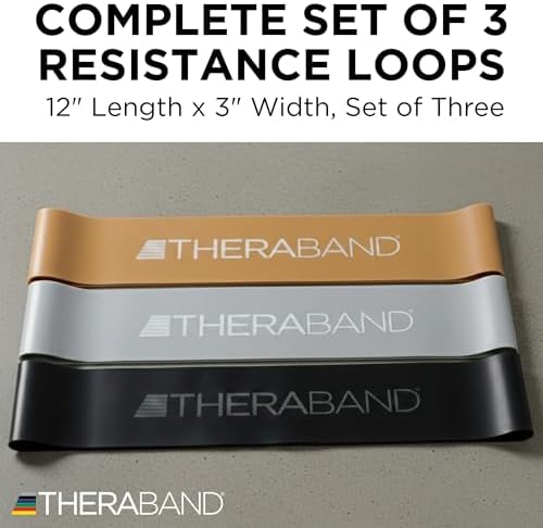 THERABAND Resistance Band Loop Set of 3, Exercise, 12", Black/Silver/Gold