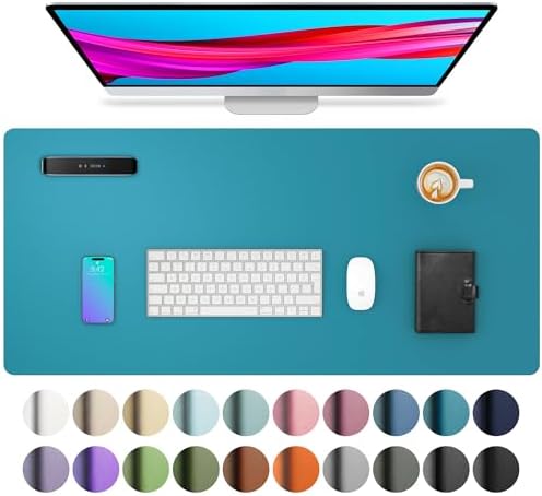 Aothia Leather Desk Pad Protector, Mouse Pad, Office Desk Mat, Non-Slip PU Leather Desk Blotter, Laptop Desk Pad, Waterproof Desk Writing Pad for Office and Home (Turquoise,31.5" x 15.7")