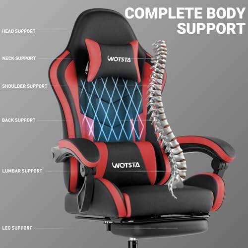 Ergonomic Gaming & Office Chair, Footrest, Racing Design Black/Red