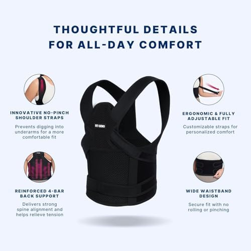 Back Brace Posture Corrector for Women and Men, Shoulder Straightener, Adjustable Full Back Support, Relief for Neck/Shoulder/Back Pain, Scoliosis & Hunchback Correction, Breathable Mesh Design (Black, Large/X-Large (Waist 40"-48"))