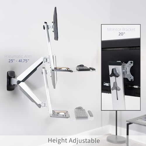 VIVO Single Monitor and Keyboard Counterbalance Sit-Stand Wall Mount, Ergonomic Standing Transition Workstation STAND-SIT1W
