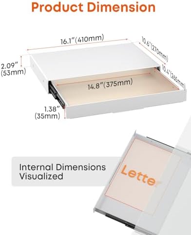 PUTORSEN Under Desk Storage Drawer 14.8" Wide - Smooth Slide Out Organizer for Standing Desk & Home Office, Max Load 17.6 lbs, Quiet Glide, White