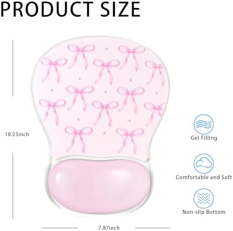 Pink Bow Mouse Pad with Gel Wrist Support - Cute Erogonomic Mousepad