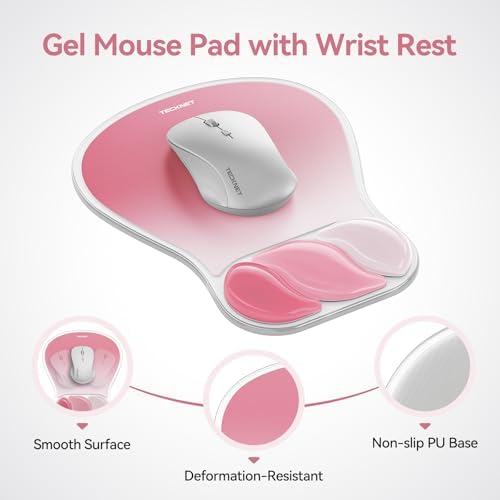 TECKNET Gel Ergonomic Mouse Pad, Mouse Pad with Wrist Rest, Pink