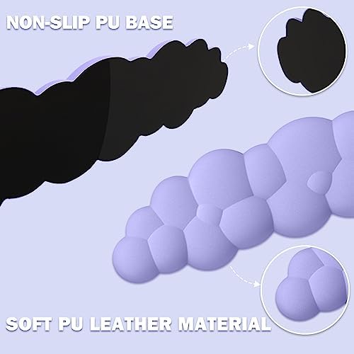 Cloud Keyboard Wrist Rest Pad Set,Enlarge PU Leather Memory Foam Wrist Cushion Support,Easy Typing Pain Relief,Mouse Wrist Rest Pad,Non-Slip Wrist Support for Home, Office, Lavender Purple