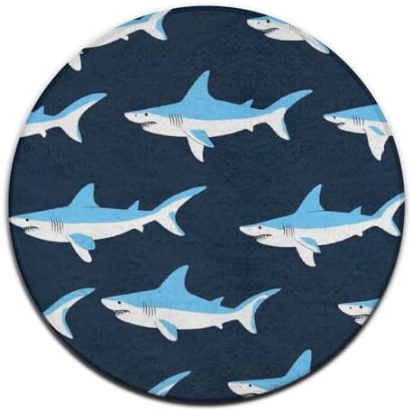 Circular Rugs Large Modern Round Area Rug Fashion Decor Mat for Home Office Blue Shark