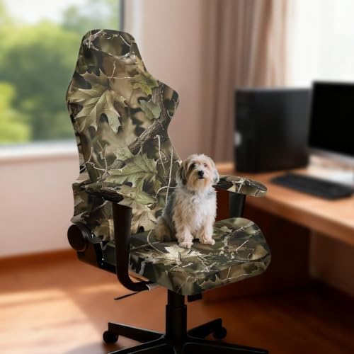 Forest Camo Gaming Chair Covers Anti-Slip Gamer Chair Seat Cover Stretch Fit Office Computer Armchair Slipcover for Reclining Racing Gaming Chairs