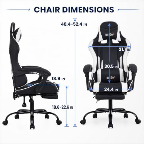 Gaming Chair Office Chair Desk Chair with Footrest Lumbar Support Headrest Armrest Task Rolling Swivel Ergonomic E-Sports Adjustable PC Gamer Chair (White)
