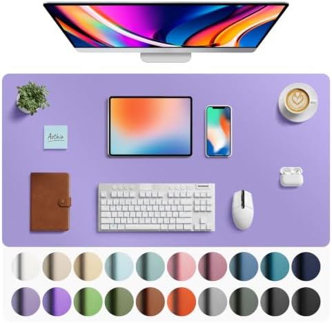 Aothia Faux Leather Desk Mat Mouse Pad, 40" x 24", Light Purple