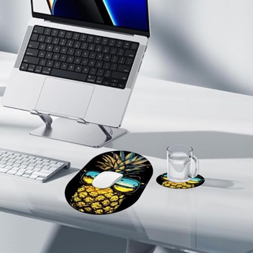 Small Mouse pad, Portable, Waterproof Non-Slip Rubber Bottom, Suitable for Wireless Mouse, Laptop Keyboard Tray for Both Men and Women, Office Travel 7.1x10.6in，Pineapple with Sunglasses
